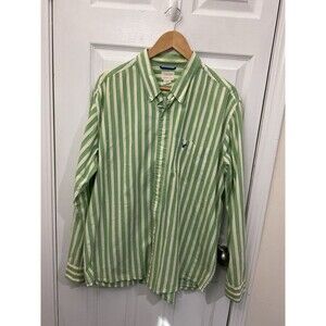 American Eagle Shirt Mens XL Extra Large Green Striped Long Sleeve Button Up